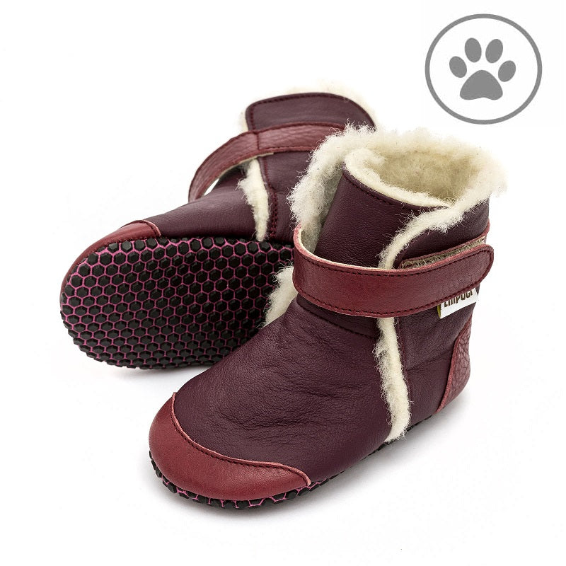 Babystiefel mit weichen Pfoten - Burgunder